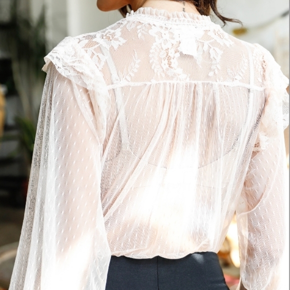 💗 Fabulous Sheer Pink Boho Ruffled Bodysuit NWT - Picture 5 of 9